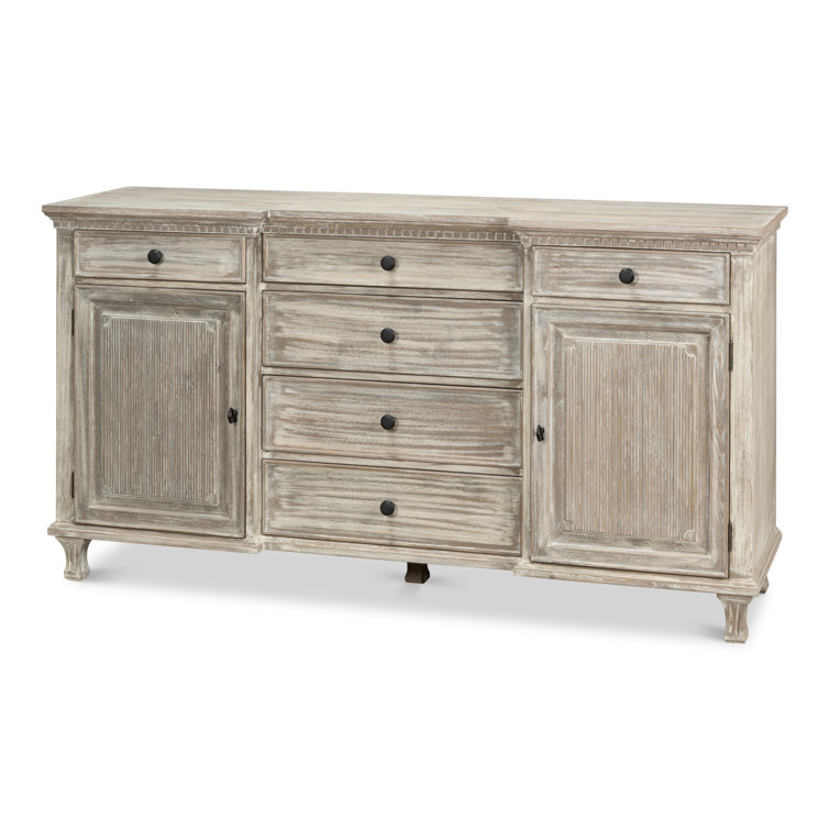 Gray Pine Solid Wood Sideboard with Drawers and Cabinets