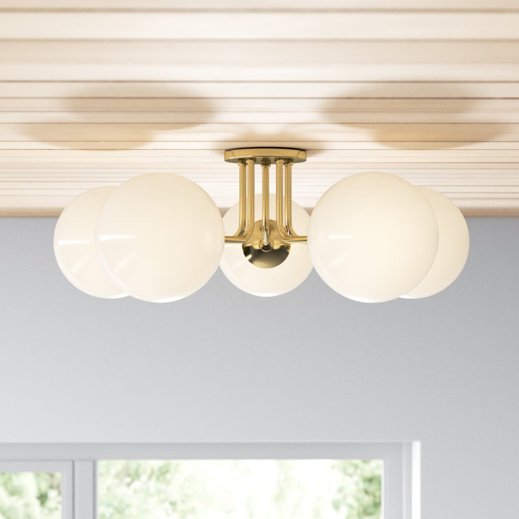 Luna Aged Brass 3-Light Frosted Glass Globe Semi Flush Mount