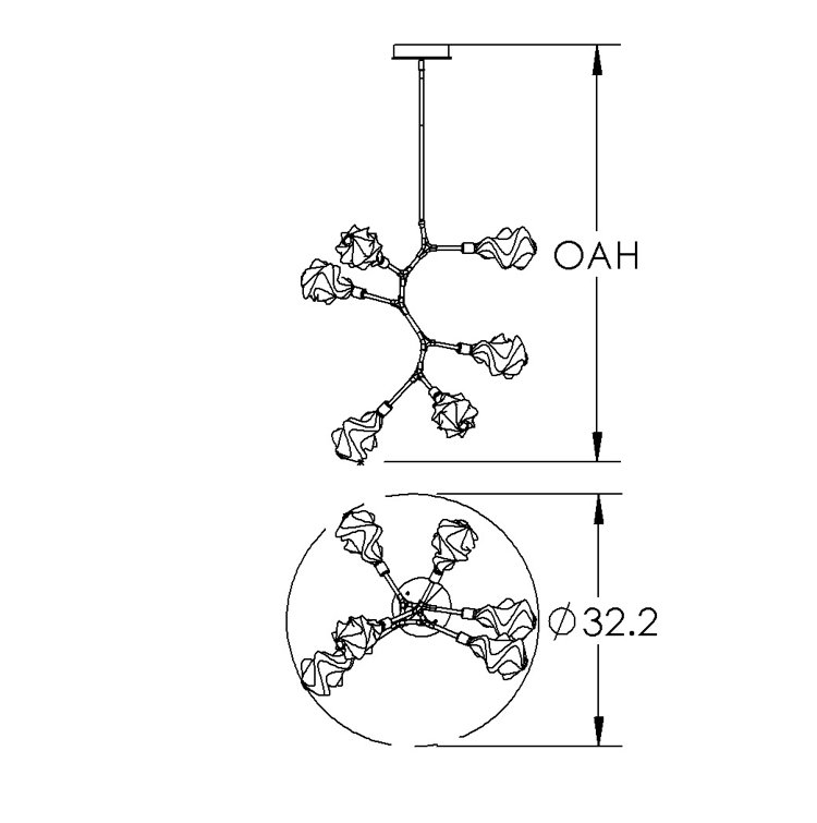 Bronze Sputnik 31.8'' Vine-Inspired Chandelier with Hand-Polished Steel