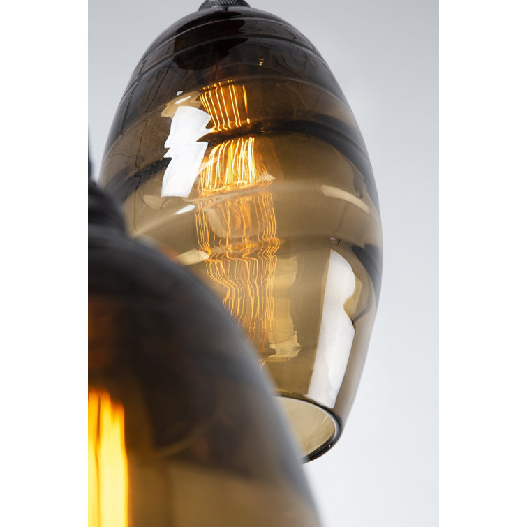 Matte Black Glass Drum Pendant Light with LED