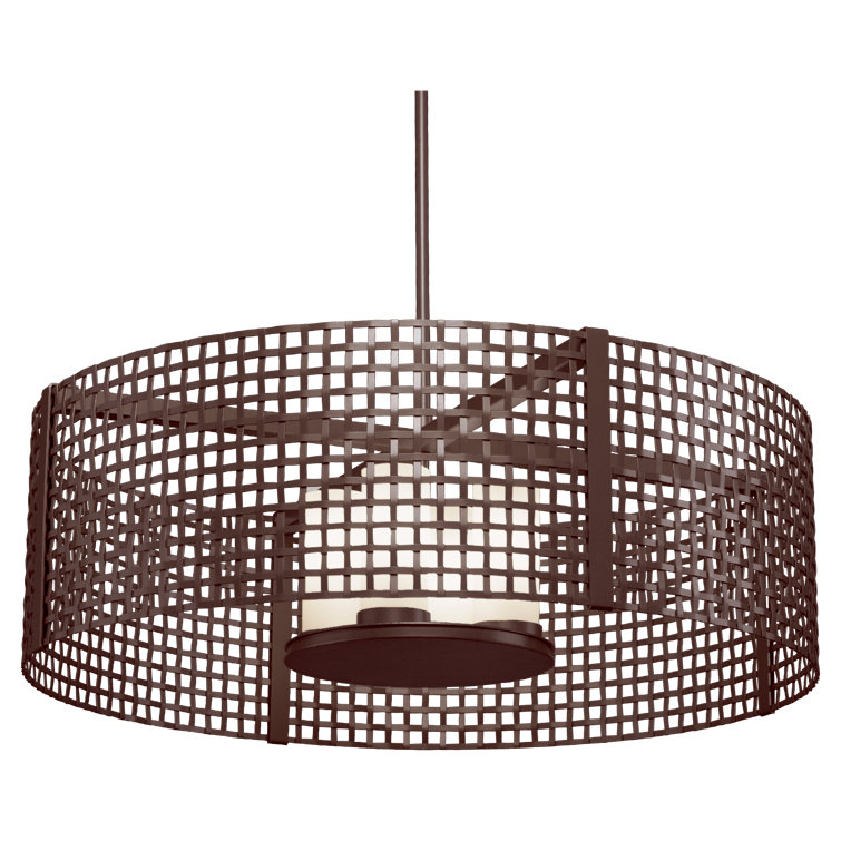 Flat Bronze 36" Industrial Drum Pendant Light with Frosted Glass