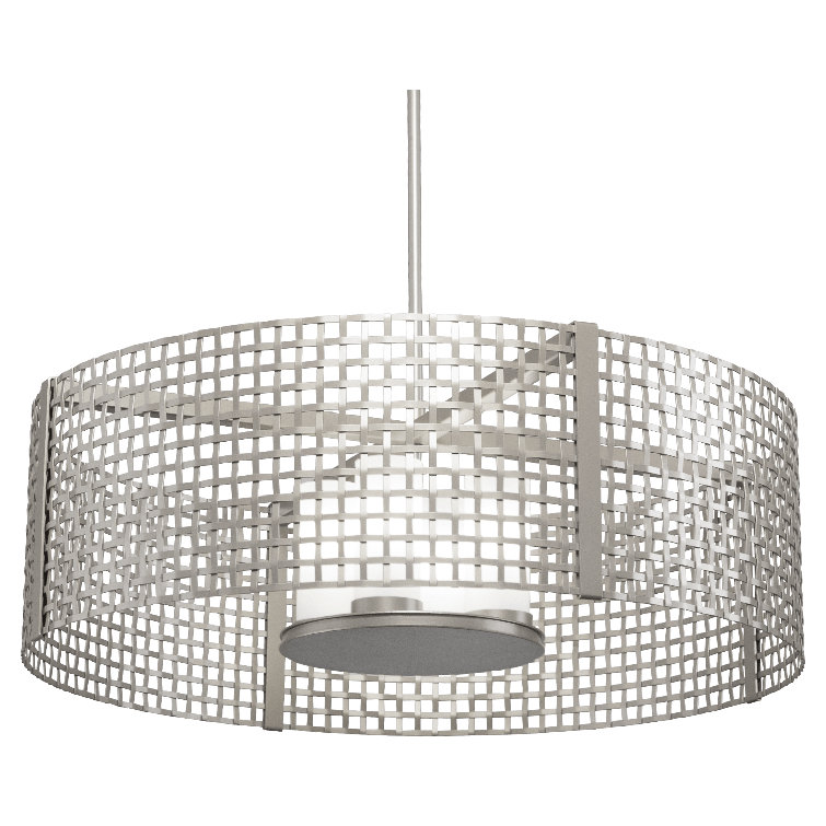 Metallic Beige Silver 36" Drum Pendant Light with Frosted Glass