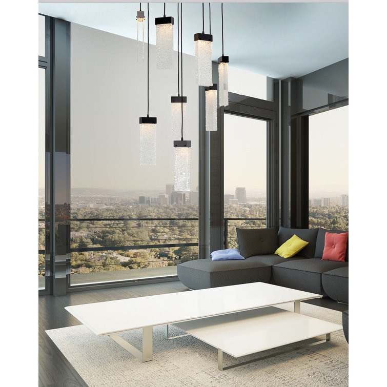 Parallel 9-Light Matte Black LED Glass Drum Pendant