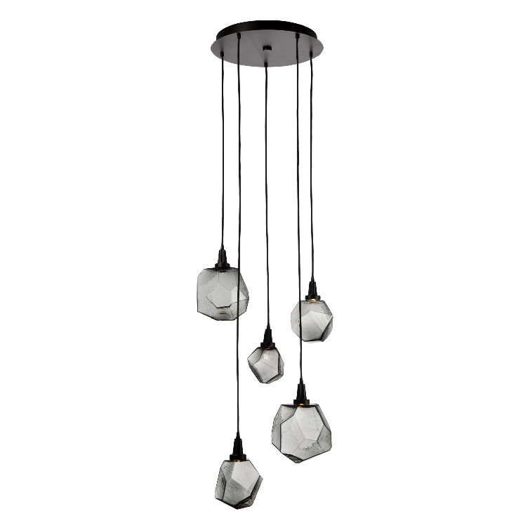 Matte Black Glass Drum Multi Light Pendant