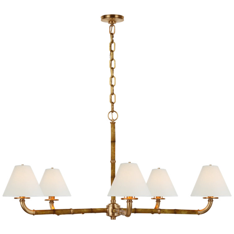 Dalfern Waxed Bamboo and Natural Brass Chandelier with White Parchment Shades