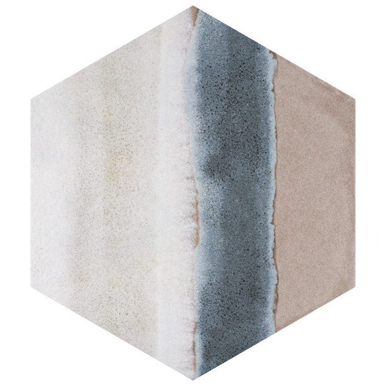 Taupe and Blue Hexagon Porcelain Floor and Wall Tile