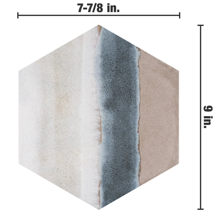 Taupe and Blue Hexagon Porcelain Floor and Wall Tile