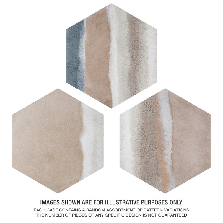 Taupe and Blue Hexagon Porcelain Floor and Wall Tile