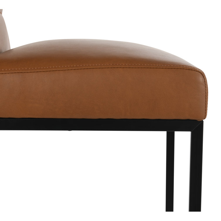 Cognac Brown Leather and Black Metal Swivel Counter Stool