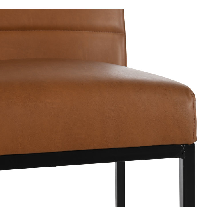 Cognac Brown Leather and Black Metal Swivel Counter Stool