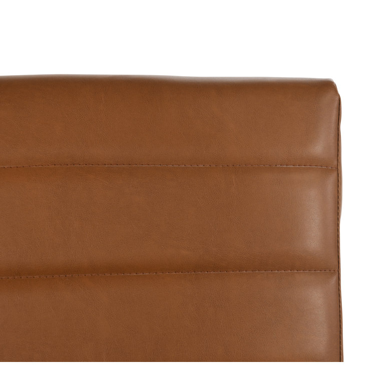 Cognac Brown Leather and Black Metal Swivel Counter Stool