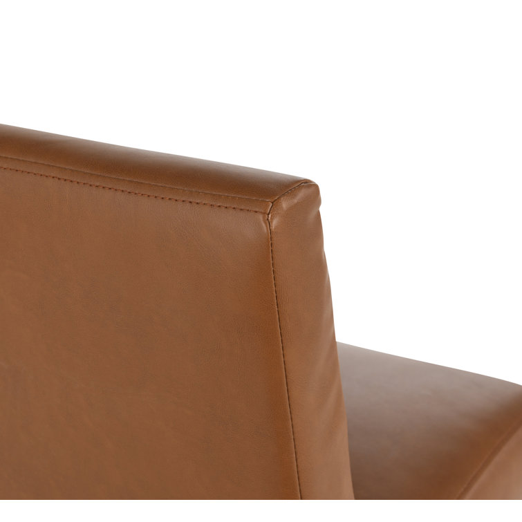 Cognac Brown Leather and Black Metal Swivel Counter Stool
