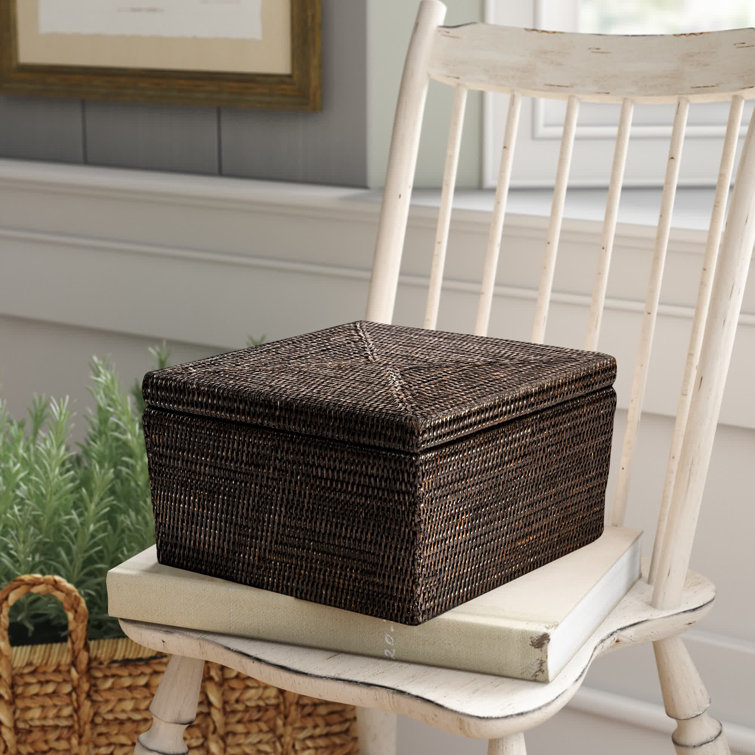 Handwoven Burmese Rattan Rectangle Storage Box with Lid