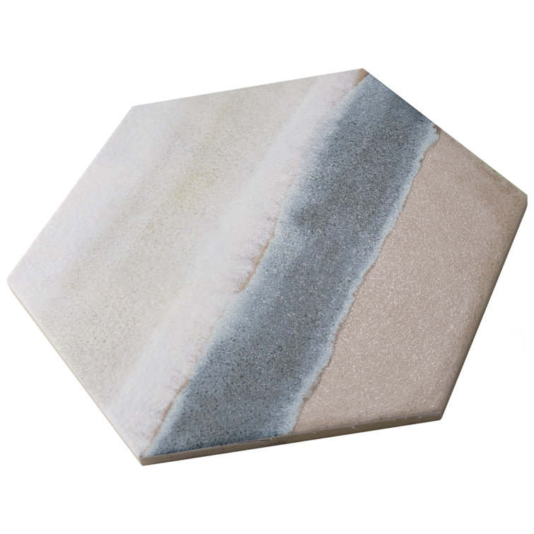 Taupe and Blue Hexagon Porcelain Floor and Wall Tile