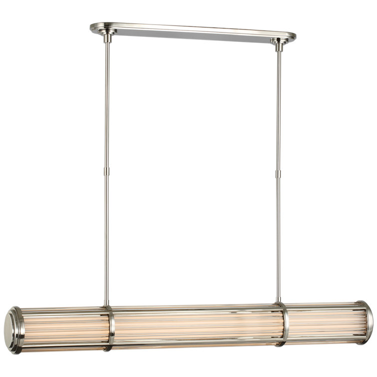 Polished Nickel Ribbed Glass LED Linear Chandelier