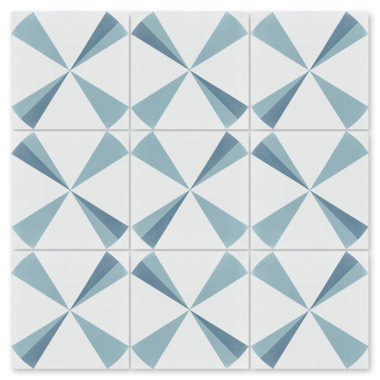 Polaris 8x8 Blue and White Cement Patterned Tile
