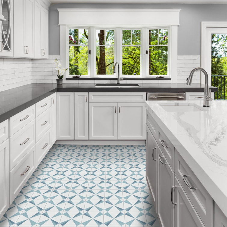 Polaris 8x8 Blue and White Cement Patterned Tile