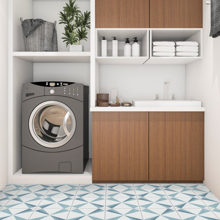 Polaris 8x8 Blue and White Cement Patterned Tile
