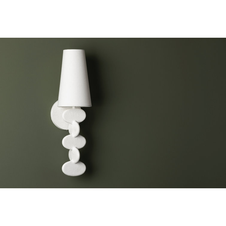 Ellios Sculptural Gesso White Linen Shade Wall Sconce