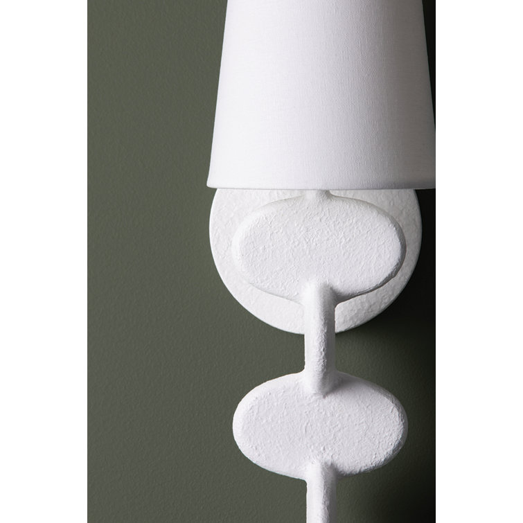Ellios Sculptural Gesso White Linen Shade Wall Sconce