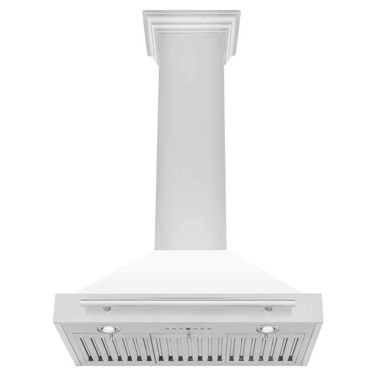 30" White Matte and Stainless Steel Wall Mounted Range Hood