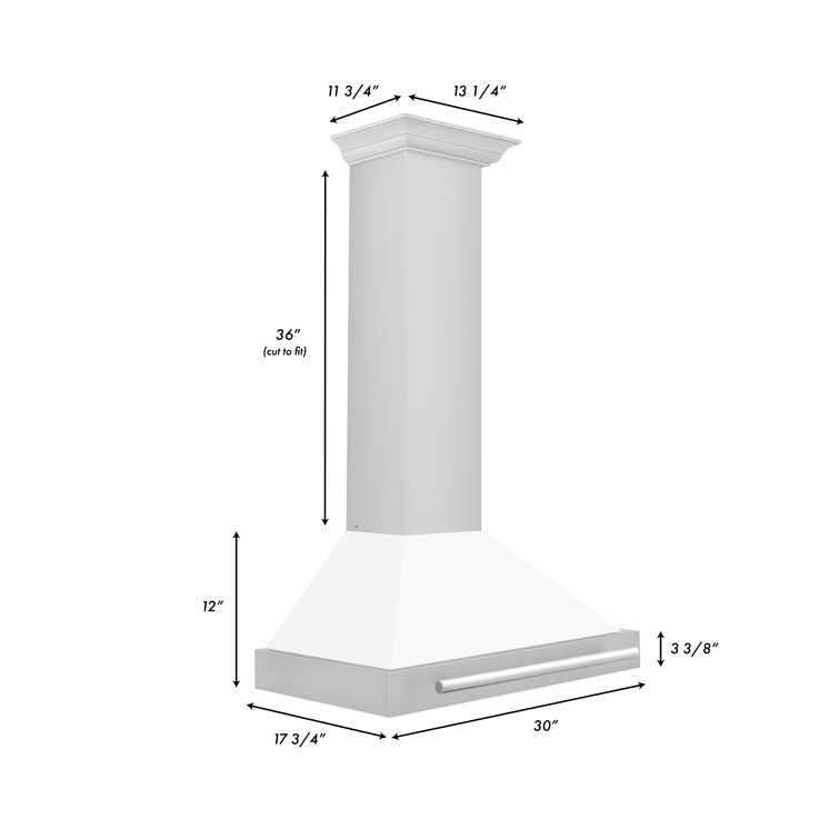 30" White Matte and Stainless Steel Wall Mounted Range Hood
