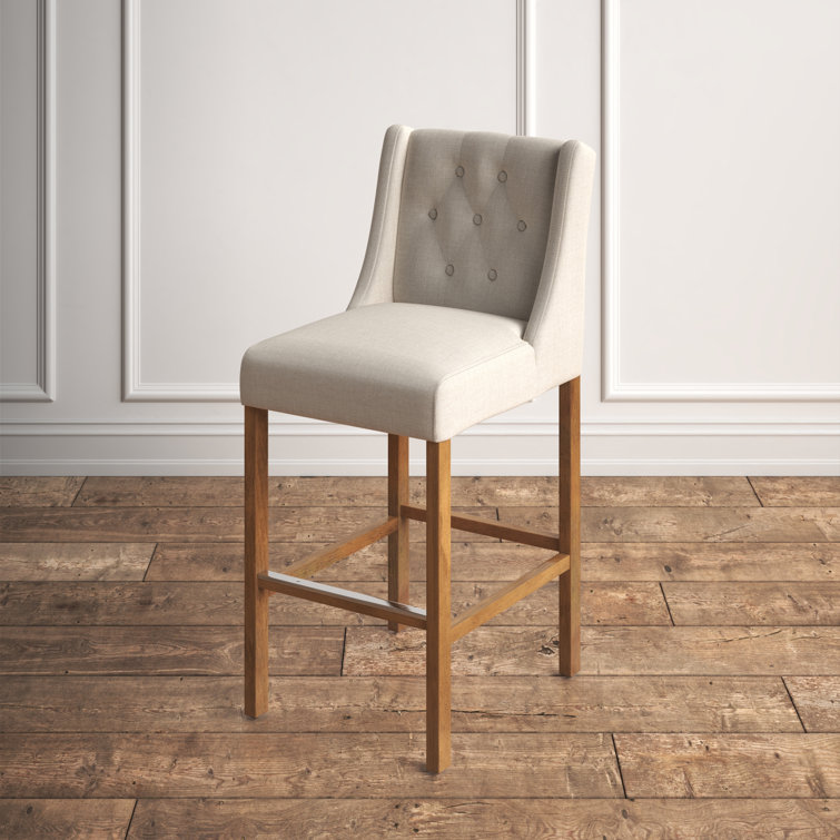 Karla Traditional Tufted 30" Barstool with Solid Wood Legs