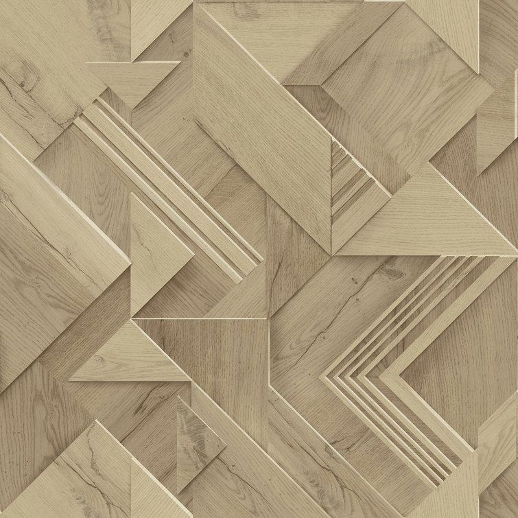Cassian Light Brown Geometric Wood Wallpaper Roll