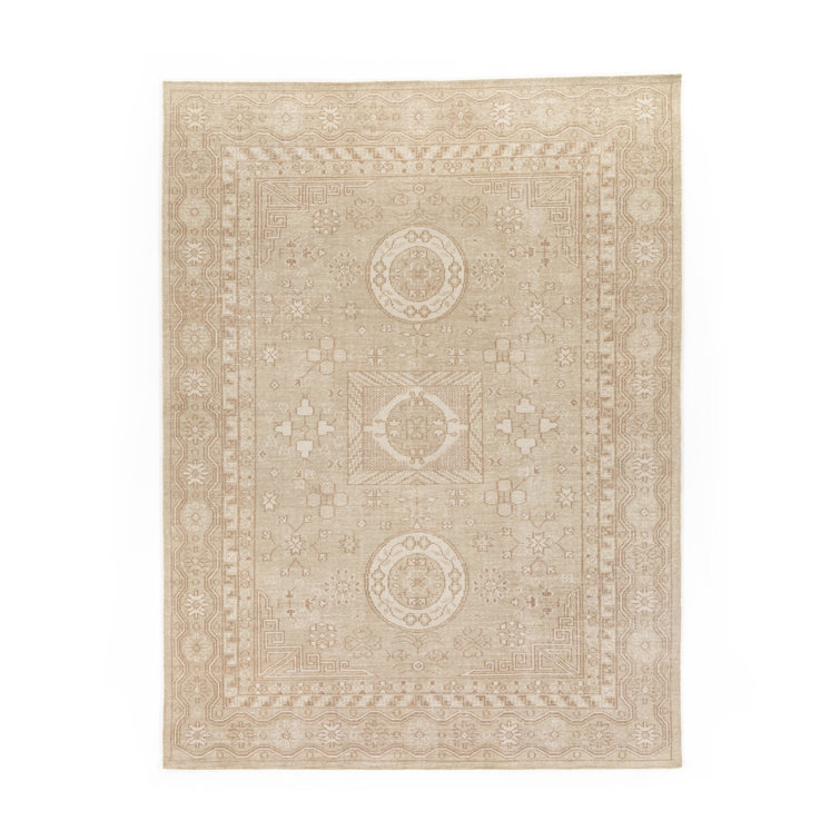 Elysian Cream Hand-Knotted Wool Rectangular Rug 10' x 14'