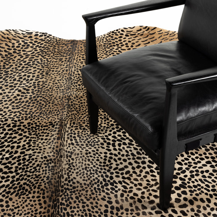 Rectangular Black Flat Woven Cowhide Area Rug
