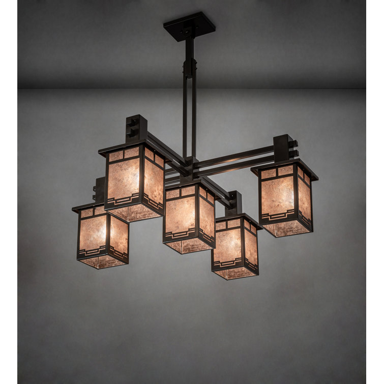 Roylance Antique Copper & Timeless Bronze 5-Light Chandelier with Silver Mica Shade