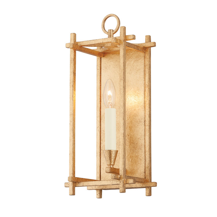 Vintage Gold Leaf Dimmable 1-Light Sconce with Rectangular Cage