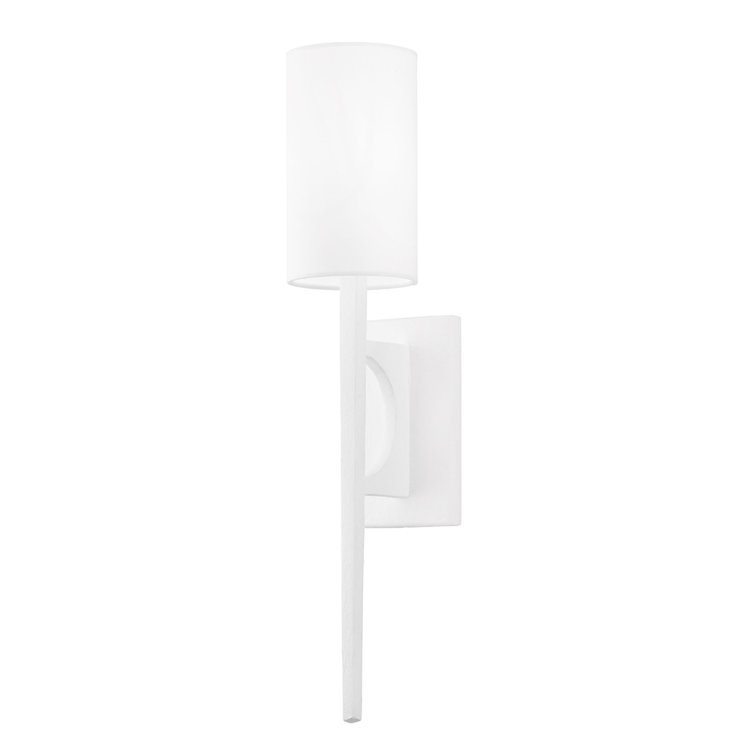 Gesso White Iron Dimmable Wall Sconce with Linen Shade