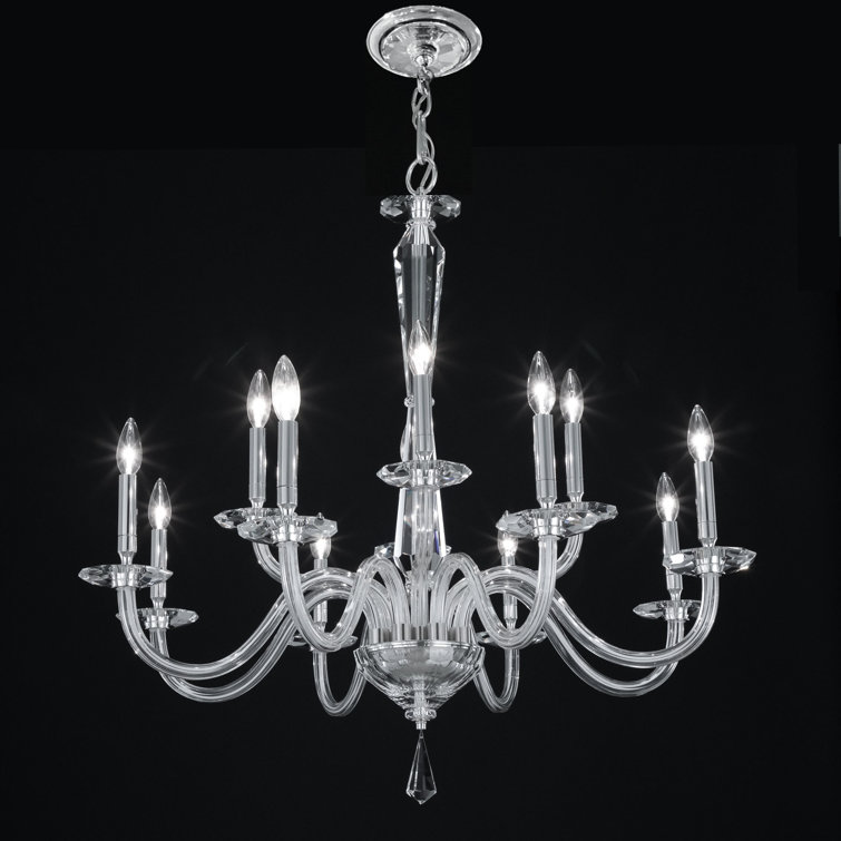 Habsburg Dynasty Polished Chrome 12-Light Optic Crystal Chandelier
