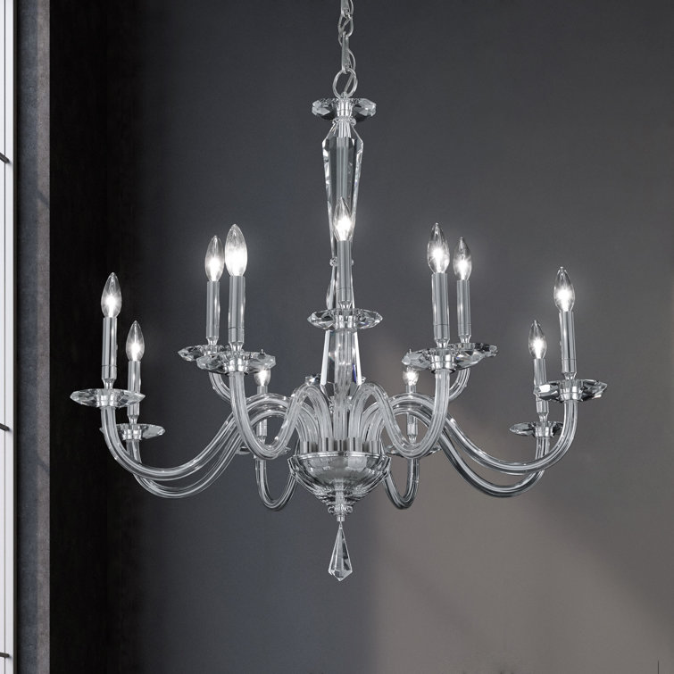 Habsburg Dynasty Polished Chrome 12-Light Optic Crystal Chandelier