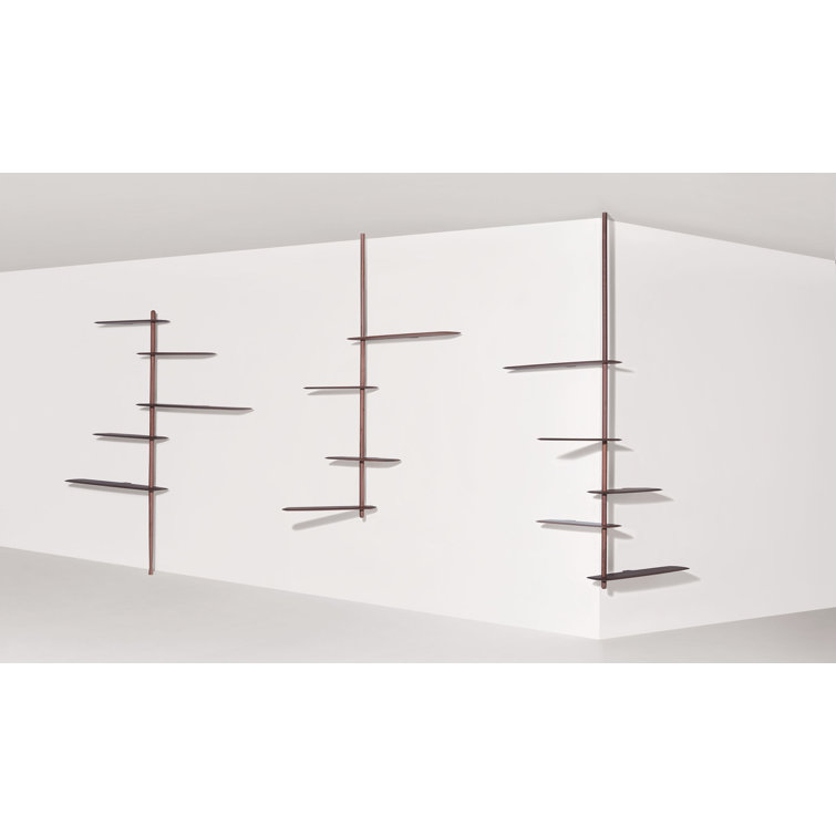 Walnut Wall-Mounted Solid and Manufactured Wood Shelving Unit