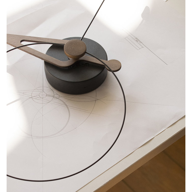 40cm Walnut Wood and Black Fiberglass Minimalist Wall Clock