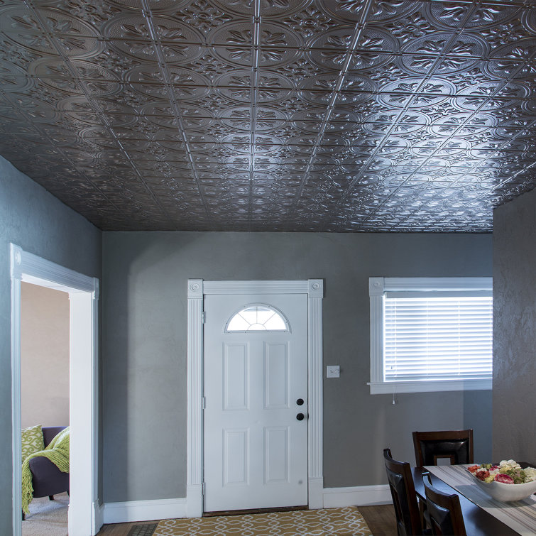 Brushed Nickel 2ft x 4ft Decorative Vinyl Glue-Up Ceiling Panels