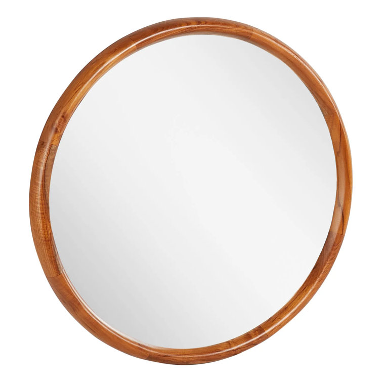 Novak 24" Teak Wood Framed Circular Bathroom Mirror