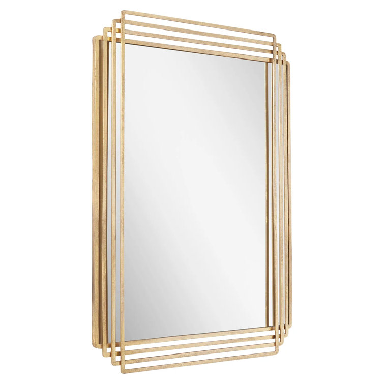 Gold Leaf Rectangular Metal Framed Bathroom Vanity Mirror