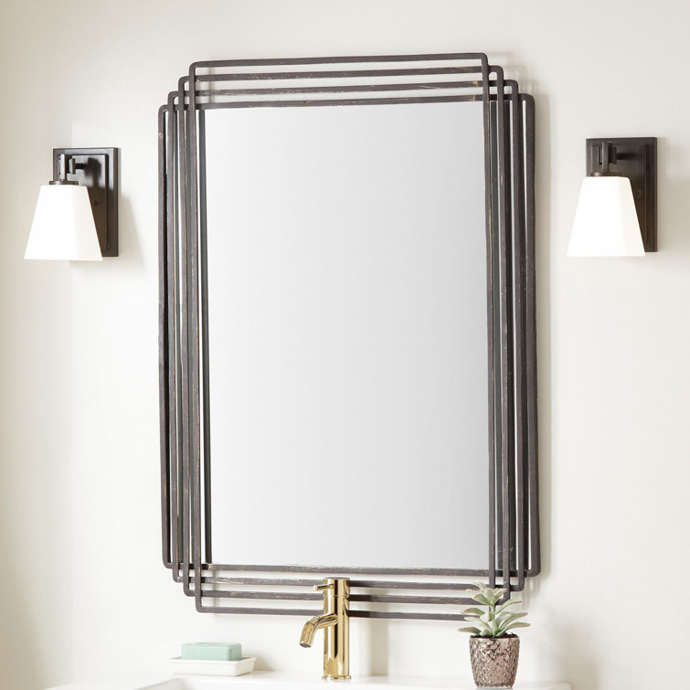 Gold Leaf Rectangular Metal Framed Bathroom Vanity Mirror