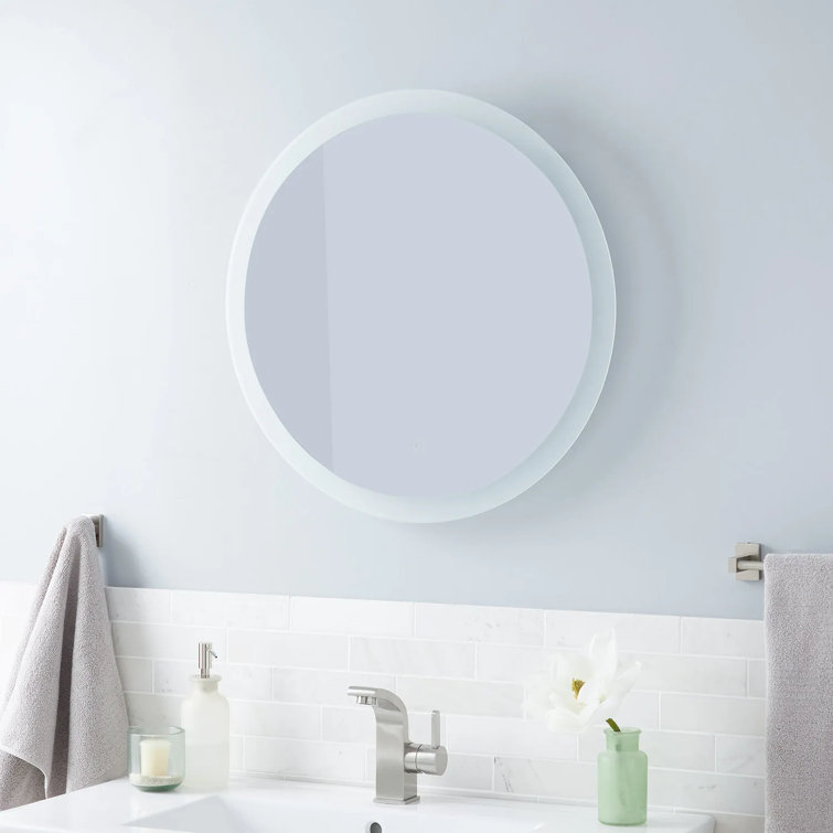 Round Lighted Glass Vanity Mirror with Metal Frame