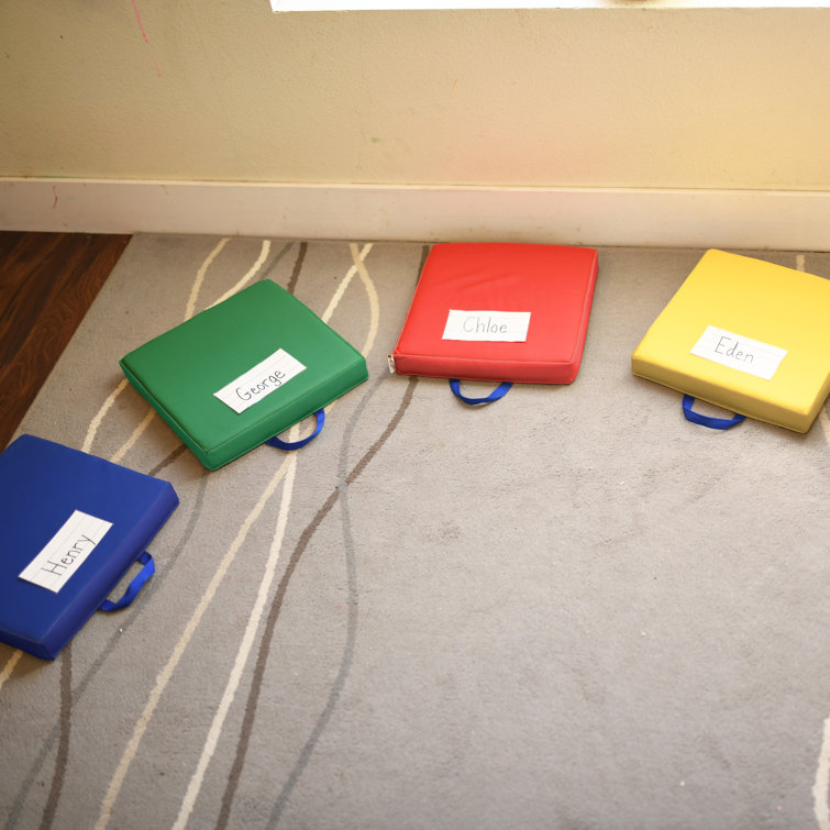 Assorted Color Soft Foam Square Floor Cushions with Handles, 6-Piece Set