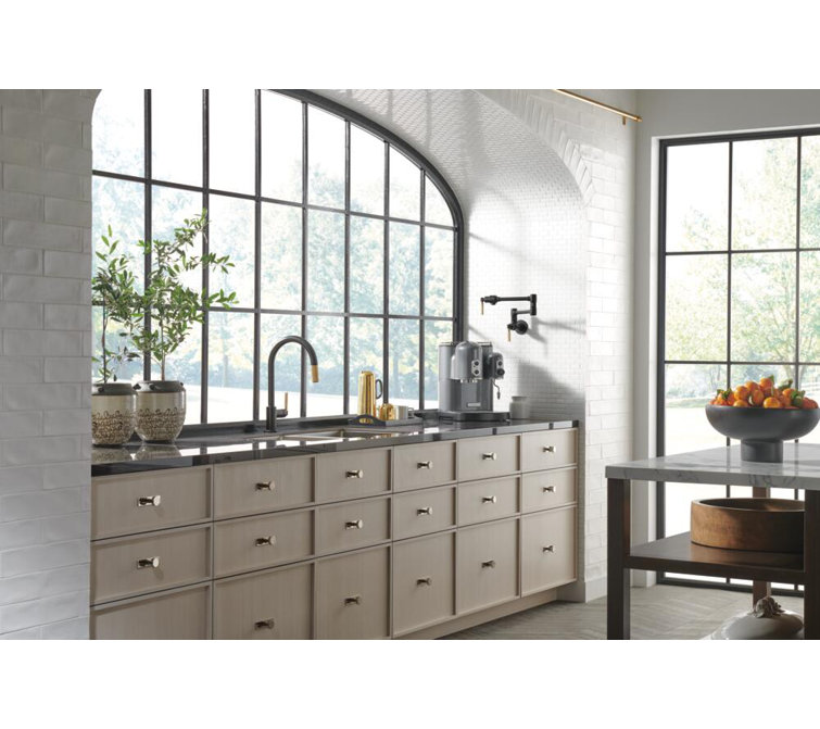 Matte Black and Gold Pull-Down Kitchen Faucet with Brass Handle