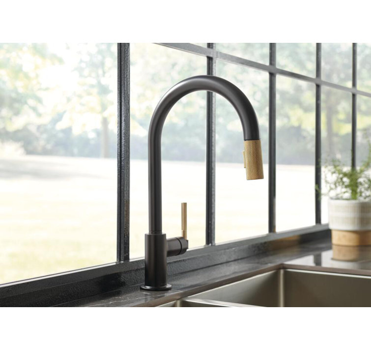 Matte Black and Gold Pull-Down Kitchen Faucet with Brass Handle