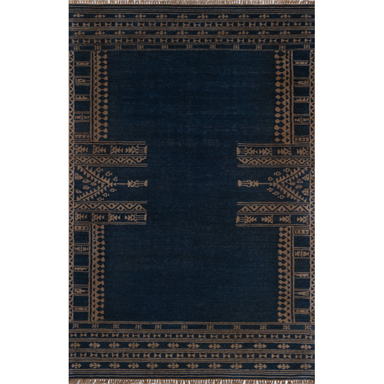Indigo and Brown Handwoven Wool Rectangular Rug