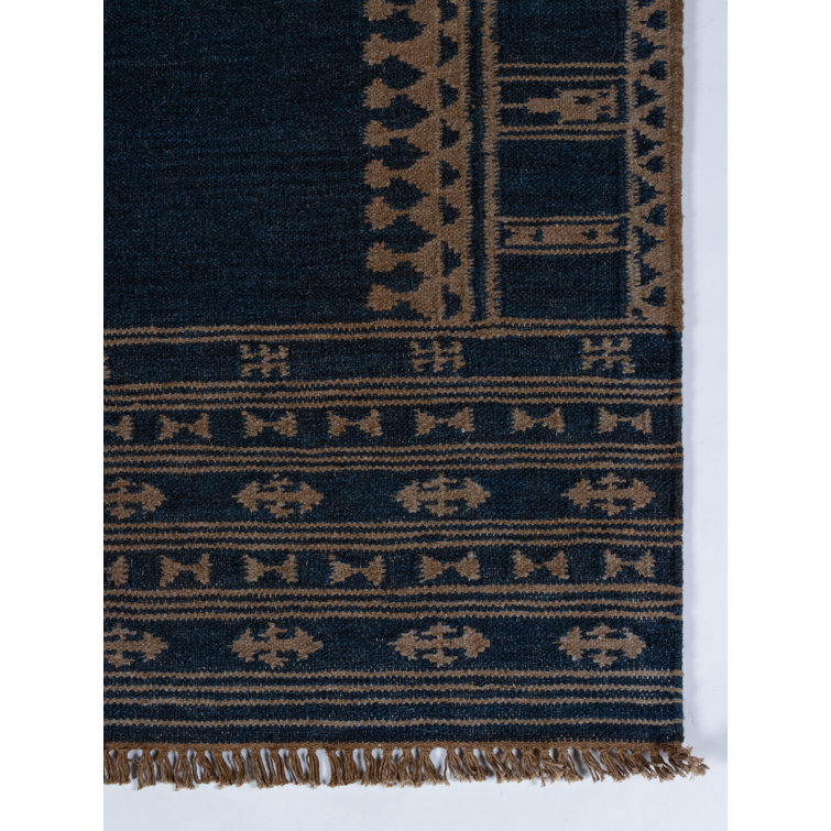 Indigo and Brown Handwoven Wool Rectangular Rug