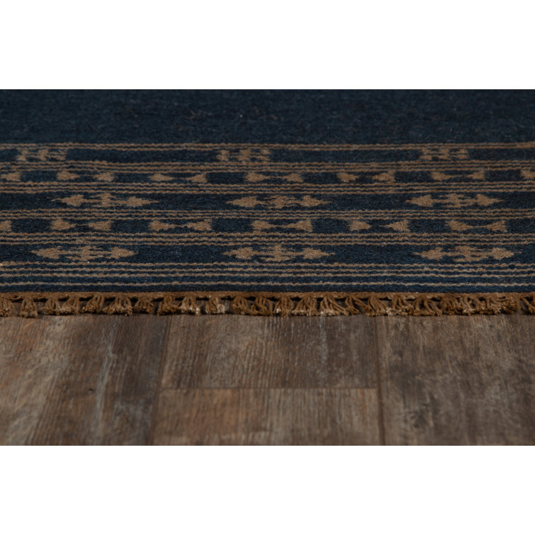 Indigo and Brown Handwoven Wool Rectangular Rug