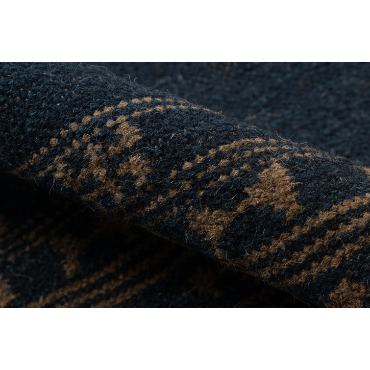 Indigo and Brown Handwoven Wool Rectangular Rug