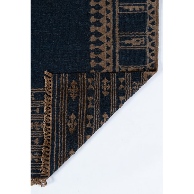 Indigo and Brown Handwoven Wool Rectangular Rug